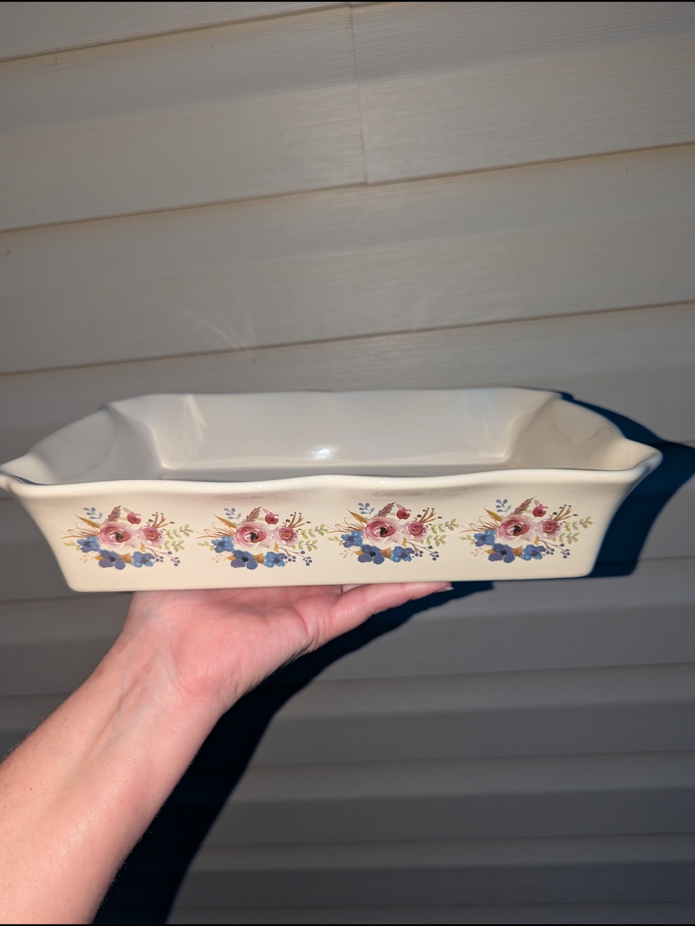 Cream Floral Ceramic Baking Dish - Blue & Pink Accent